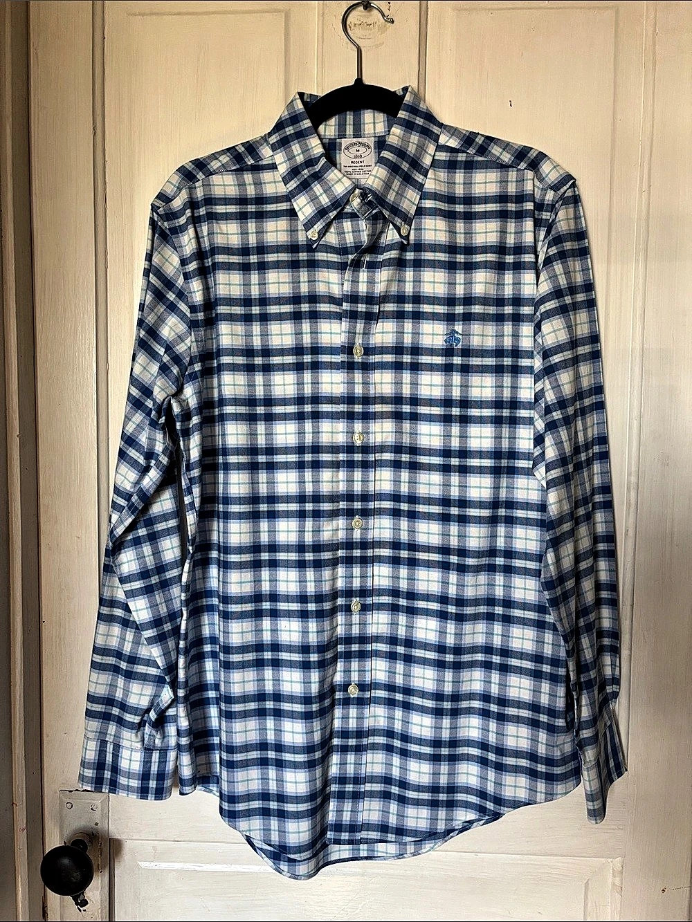 Brooks Brothers 1818 Regent Plaid Cotton Shirt in Blue & White Size Medium